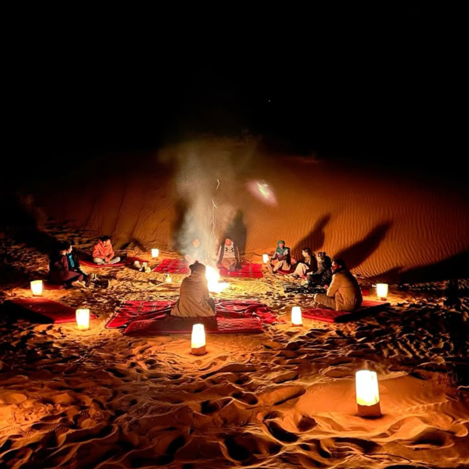 Bedouin campfire dinner during desert safari