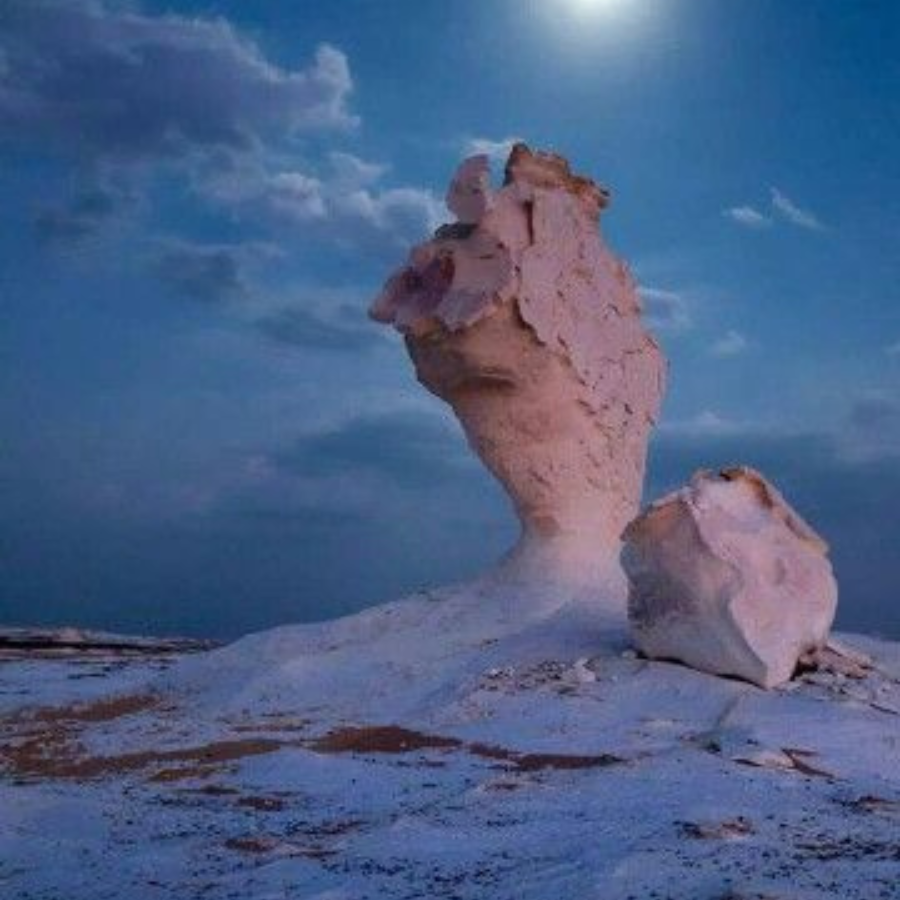 A stunning panoramic view of the White Desert, Egypt, showcasing the vastness of the terrain