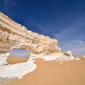 Scenic view of White Desert chalk cliffs at sunrise