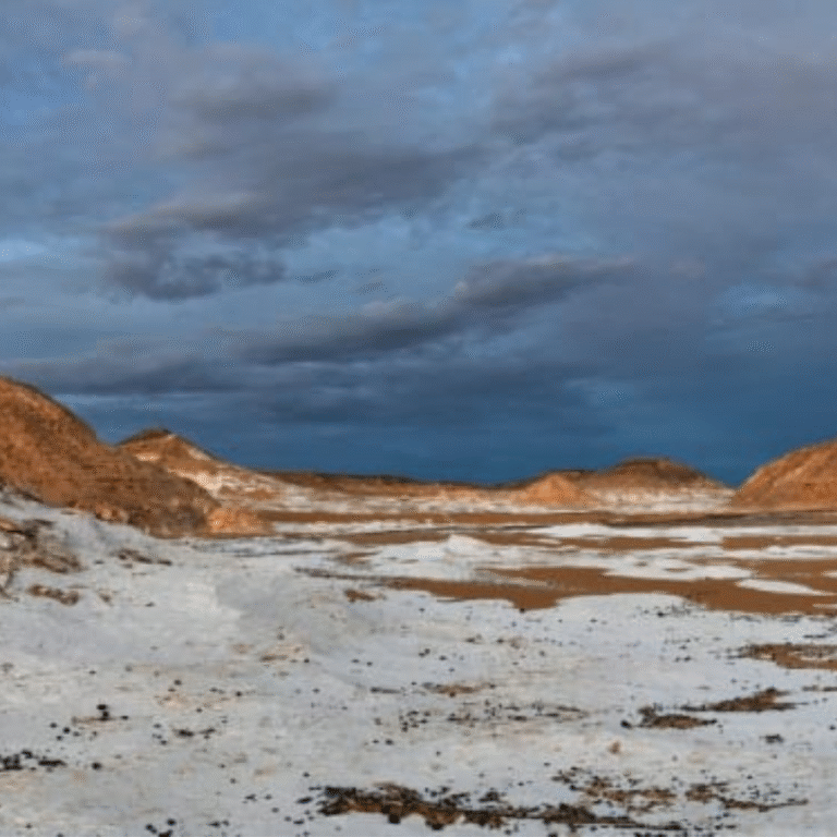 White Desert camping site with fire and tea